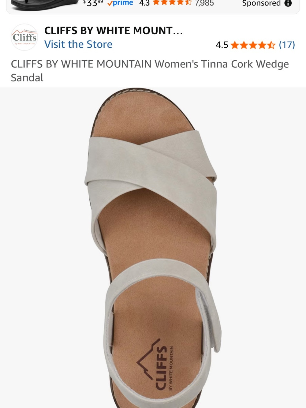 Cliffs by WHITE MOUNTAIN Women's Tinna Wedge Sandal in Light Gray